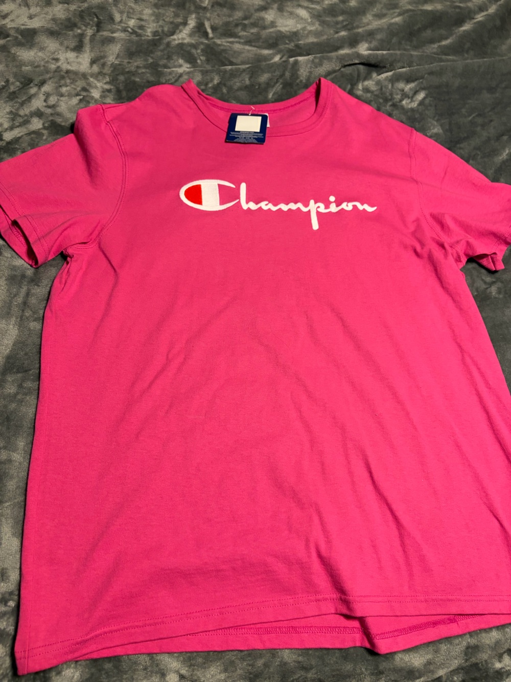 Champion Bright Pink Crewneck Tee with Logo Tag
